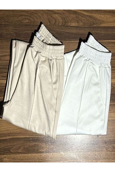 İVVİ Beige Loose Trousers with Stripe Front