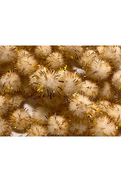 BukiroAtelier Set of 30 Glitter Gold Plush Pompoms - Christmas Ornament Ornament Shiny