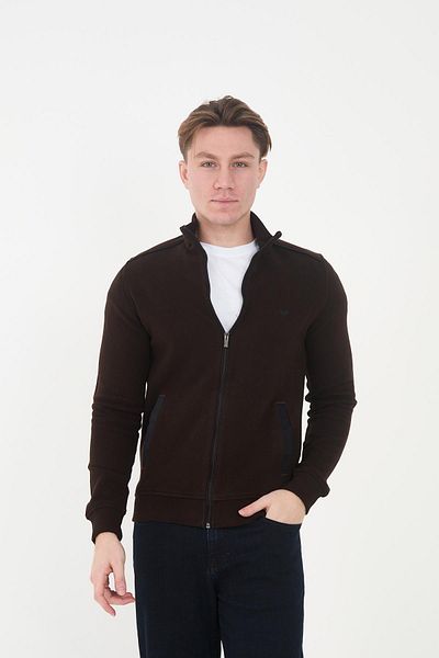 Maccali Men's Peaklayer Zippered Pocket Basic Winter Brown Sweatshirt