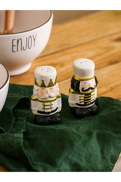 LC Waikiki Lcw Home Ceramic Salt and Pepper Shaker with White Nutcracker Figure