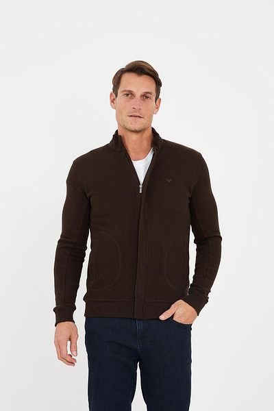 Maccali Men's Arcticflex Pocket Detailed Zippered Basic Brown Sweatshirt