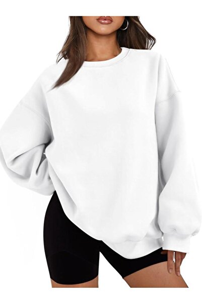 Butik Coool Oversize Fit Geniş Kalıp Bisiklet Yaka Basic Düz Kalın Kumaş Swea...