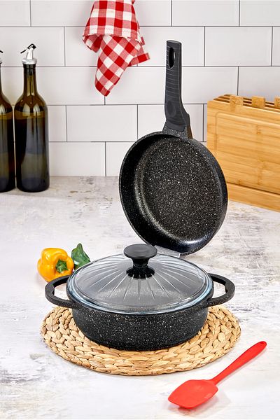 Esta Cast Iron Granite 24 cm Bowl and Pan Set of Two