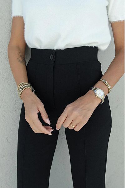 HATCELL Women's Black Full Full Lycra High Waist Recovery Flared Leg Long Length Palazzo Pants