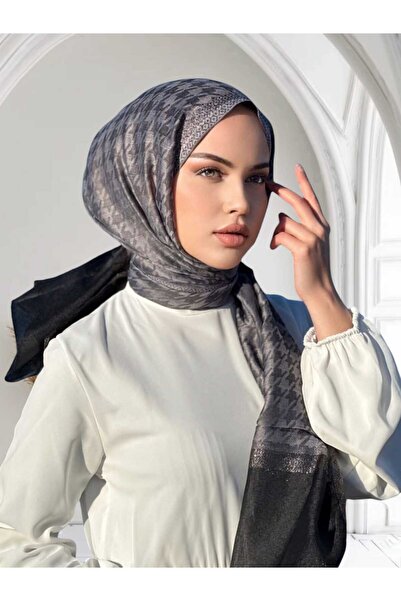 Arwella Kazayağı Desenli %40 İpek Tül Şal - Füme
