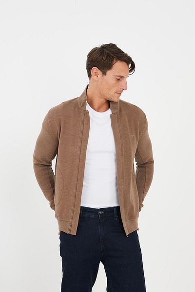 Maccali Men's Arcticflex Pocket Detailed Zippered Basic Mink Sweatshirt