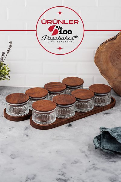 LUX ET AMOR 10 Pieces Wooden Vacuum Lid Glass Breakfast Multi-Purpose Glass Snack Bowl with Tray 235ml