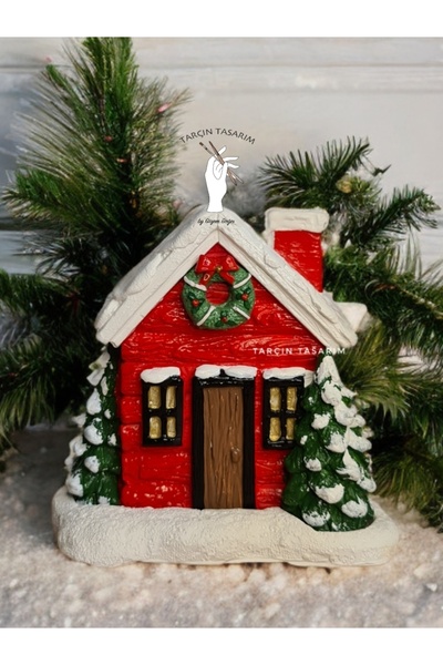 Genel Markalar Kar Efektli Ev Şeklindeki Yılbaşı Temalı El Boyaması Tütsülük,Dağ Ev (10*9 cm BOYUTUNDA)