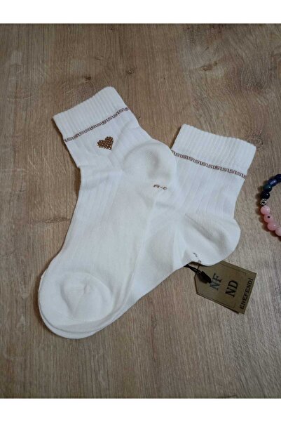 ENEFENDİ Women's Cotton and Lycra Heart Socks - Toe Seamless, Rhinestone 36-40