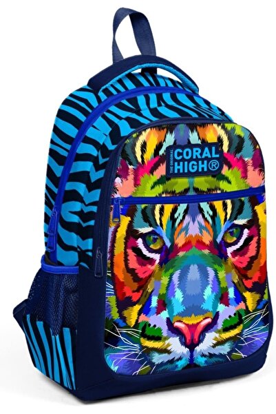 Coral High Kids Lacivert Mavi Kaplan Desenli Üç Bölmeli Okul Sırt Çantası 23483