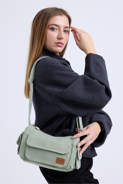 Velvoria Γυναικεία πάνινη τσάντα ώμου πράσινη