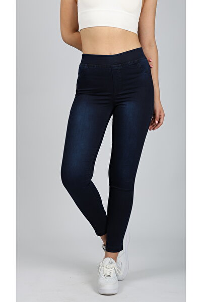 NEŞA KOTÇU Kadın Lacivert Beli Lastikli Tayt Kot Pantolon