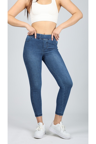 NEŞA KOTÇU Kadın Mavi Beli Lastikli Tayt Kot Pantolon