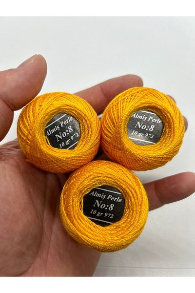 ALMİŞ Almiş Perle Etamine-Cross Stitch Σετ 10 κλωστών (10 Gr-No:8) Κίτρινο-Κόκκινο Αποχρώσεις