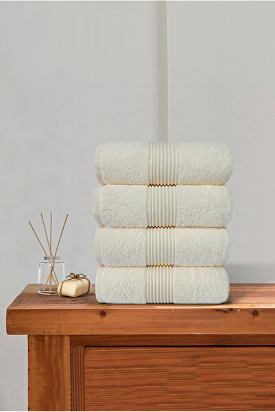 Ellaline Набір з 4 рушників для рук і обличчя, 100% бавовна, сертифікована, для ванної кімнати | Кухонне приладдя 50x90 см, кремовий