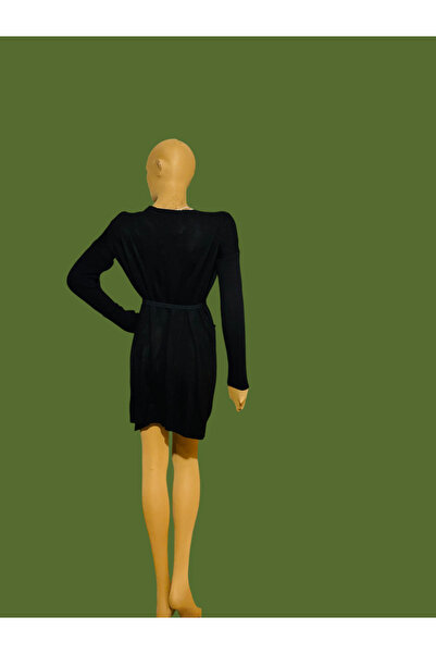 ÖzOksijen Elbise,Siyah Renk,Cizgi Yaka,Uzun Kollu,Iki Cepli,Örme Triko Tunik Elbise