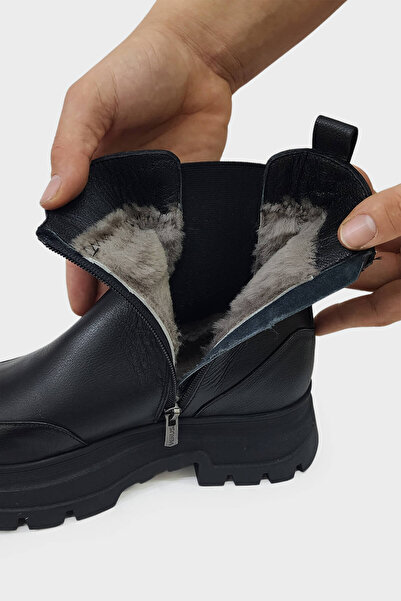 Venüs 2254631 Kürklü Siyah Deri Bot  - Venüs