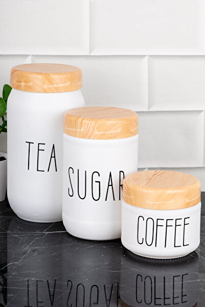 DNS HOME Set of 3 Glass Jars Tea Sugar Coffee Storage Jar 350 - 650 - 1000 ml