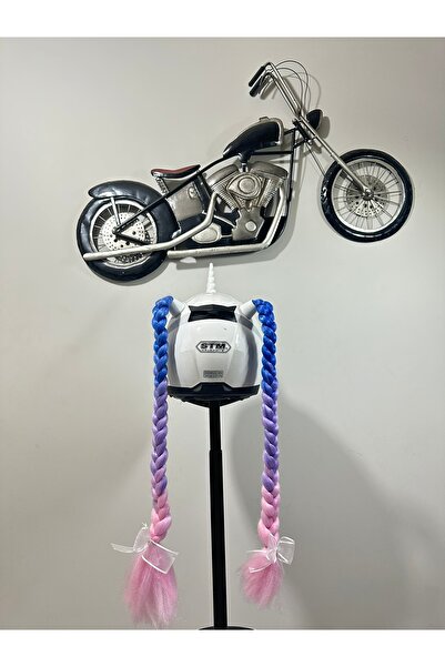 Butik Motor & Motosiklet Çift Ombreli Unicorn Boynuz Ve Saç Kask Dış Aksesuarı