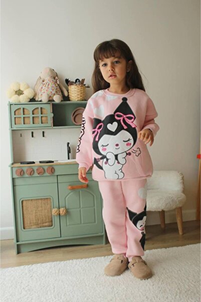 ARBİ kids Girl's Kuromi Pink Three-Thread Hooded Suit