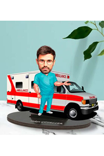 Kişiye Özel Ambulans Tasarımlı Karikatür Biblo