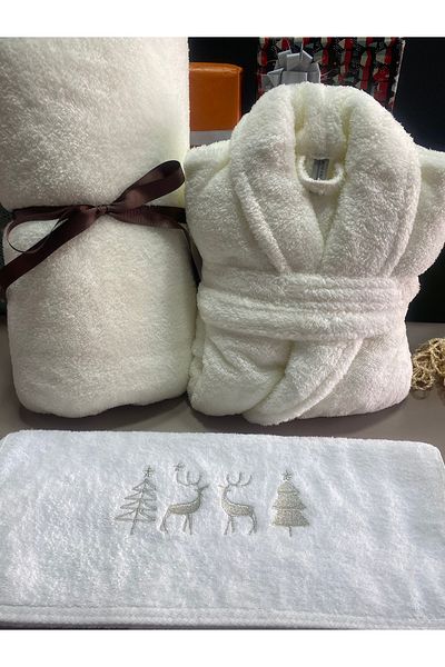 MEYN COLLECTİON New Year's Special Tv Blanket and Dressing Gown Set - Hand Towel Gift