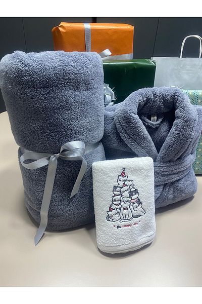 MEYN COLLECTİON New Year's Special Tv Blanket and Dressing Gown Set - Hand Towel Gift
