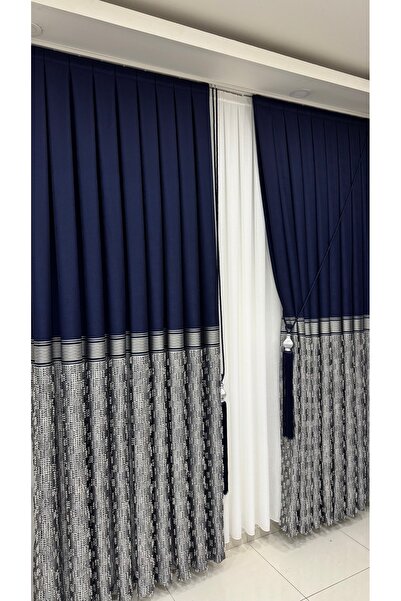 Fon Dünyası Панель Фон Завіса з бахромою Синьо-сірий (одностулковий)