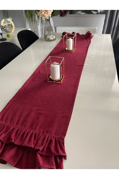 Decamor home Burgundy Ruffled Short Runner 40 X 120 cm