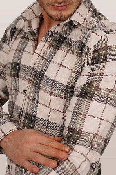 Etikmen Πουκάμισο ξυλοκόπο Slimfit σε κρεμ πράσινο σχέδιο με κουτί δώρου