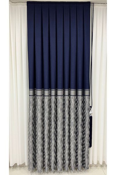Fon Dünyası Panel Background Curtain Tufted Dark Blue Grey (Single Wing)
