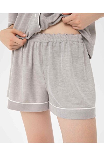 Ayma Active Gray Viscous Women's Pajama Shorts - Elastic and Piping