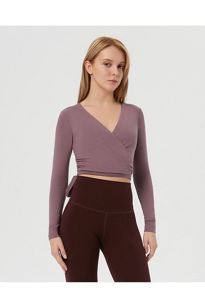 Ayma Active Λιλά Wrap Waist Crop Μπλούζα