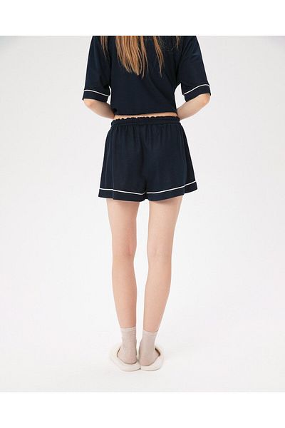 Ayma Active Navy Blue Viscose Women's Pajama Shorts - Elastic and Piping