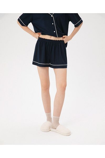Ayma Active Navy Blue Viscose Women's Pajama Shorts - Elastic and Piping