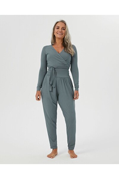 Ayma Active Blue Gray Women's High Waist Pocket Skinny Leg Comfort Pants