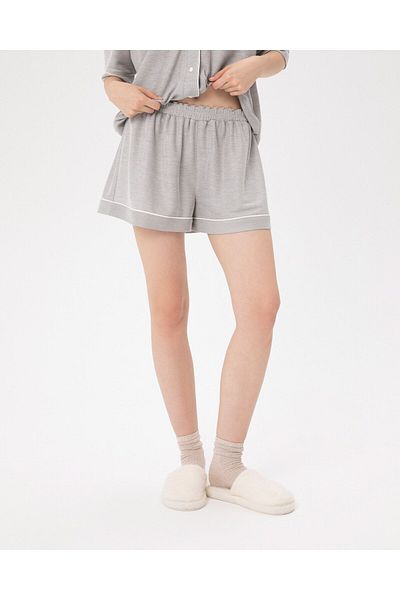 Ayma Active Gray Viscous Women's Pajama Shorts - Elastic and Piping
