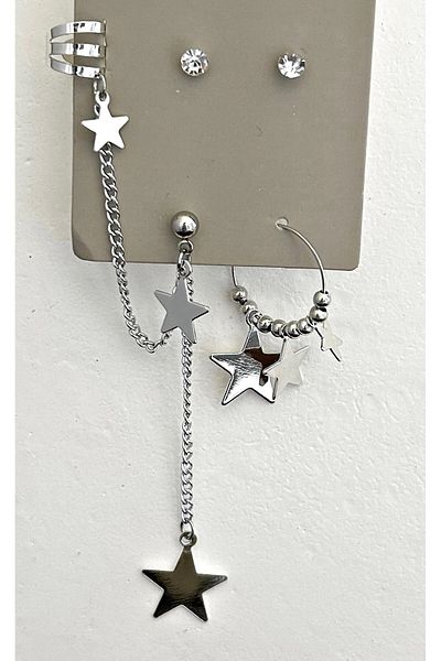 mos&more Silver Set of 4 Star Cartilage Dangle Earrings