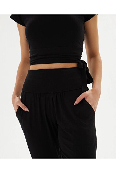 Ayma Active Pantaloni negri pentru femei cu talie înaltă, cu buzunare, cu picioare înguste