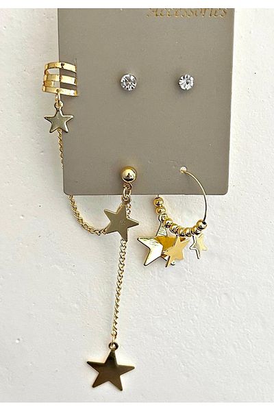 mos&more Gold Set of 4 Star Cartilage Dangle Earrings Set
