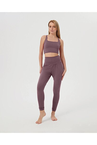 Ayma Active Pantaloni confortabili pentru femei liliac cu talie înaltă, cu buzunare