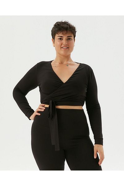 Ayma Active Μαύρη μπλούζα με περιτύλιγμα μέσης