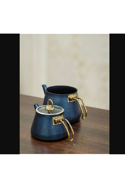 YıldırımKitchen Gold Handle (Blue) - Granite Teapot Set