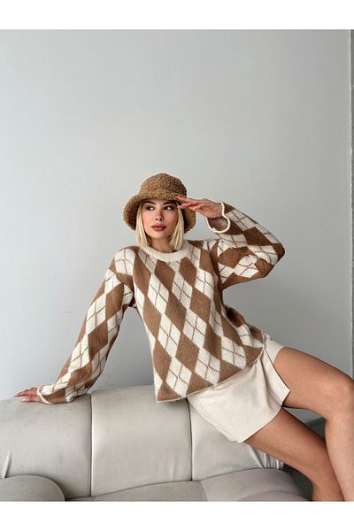 NATUFIAN STORE Pulover de damă din tricotaje moale cu model Argyle