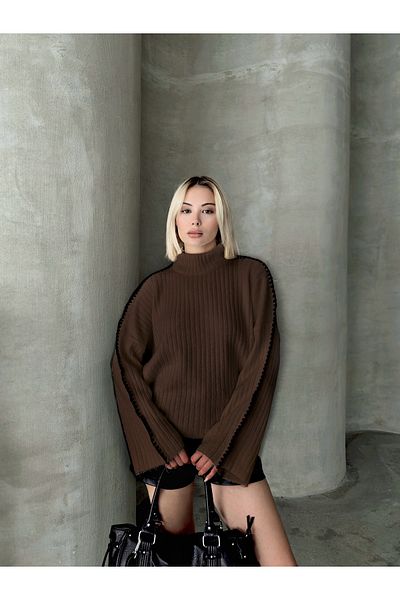 NATUFIAN STORE Дамски мек плетен пуловер с шарка по ръба