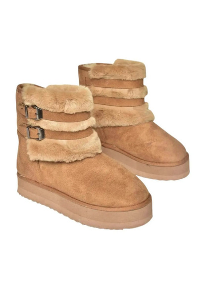 Nilo Giyim ve Ayakkabi Süet Peluş Kalın Tabanlı Yarım Kadın Bot