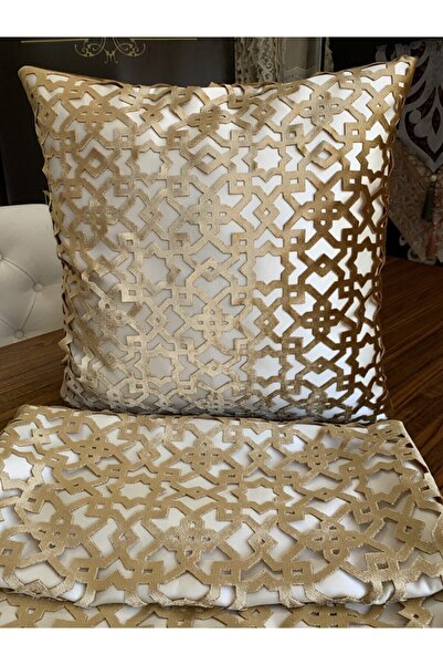 NURHAN HOME COLLECTION 2 Adet Gold Renk Içi Krem Saten Kare Kırlent Kılıfı