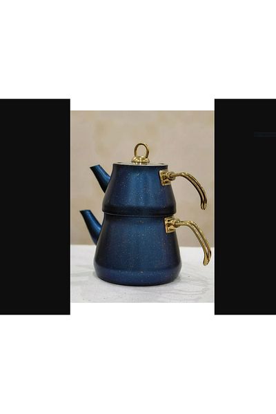 YıldırımKitchen Gold Handle (Blue) - Granite Teapot Set