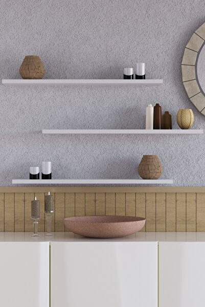 yankı-byeg 70 Cm 3lü Mat Beyaz Mdf Uçan Duvar Rafı Gizli Bağlantı Kitaplık De...