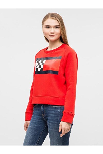 Tommy Hilfiger WOMEN S CHEST PRINT LOGO RELAX ORGANIC COTTON SWEATSHIRT